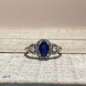 Sterling Ring with Simulated Oval Sapphire